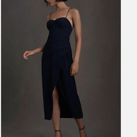 BHLDN Anthropologie Georgette Women Blue Spaghetti Strap Slit Dress Sz 10 NWT - Picture 1 of 9